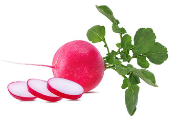 Fresh red sliced radish isolated on white background with clipping path