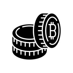 Fototapeta na wymiar Capital in bitcoins black icon concept. Capital in bitcoins flat vector symbol, sign, illustration.
