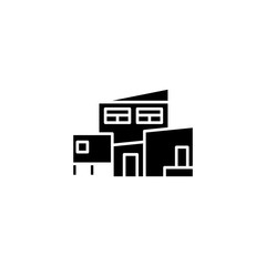 Complex of buildings black icon concept. Complex of buildings flat  vector symbol, sign, illustration.