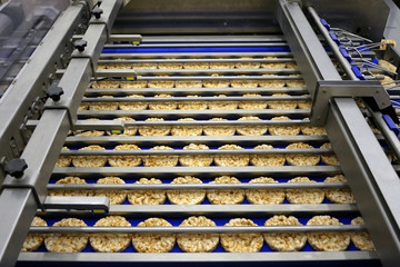 sorting of round dietary loaves on the conveyor automated machine
