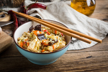 Risotto with chicken and vegetables.