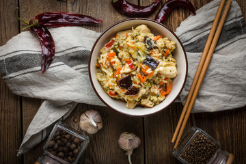 Risotto with chicken and vegetables.