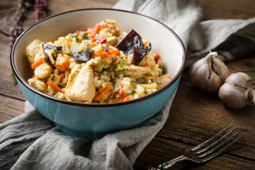 Risotto with chicken and vegetables.