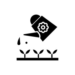 Plant watering black icon concept. Plant watering flat  vector symbol, sign, illustration.