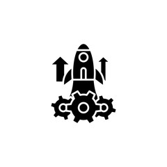 Project launch black icon concept. Project launch flat  vector symbol, sign, illustration.