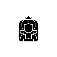 Queen of hearts black icon concept. Queen of hearts flat  vector symbol, sign, illustration.