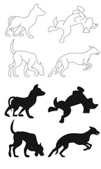 4 scalable and editable dog outlines and silhouettes