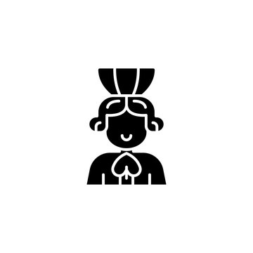 Queen of spades black icon concept. Queen of spades flat  vector symbol, sign, illustration.