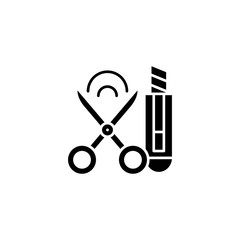 Scissors paper knife black icon concept. Scissors paper knife flat vector symbol, sign, illustration.