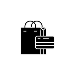 Shopping bags and cards black icon concept. Shopping bags and cards flat  vector symbol, sign, illustration.