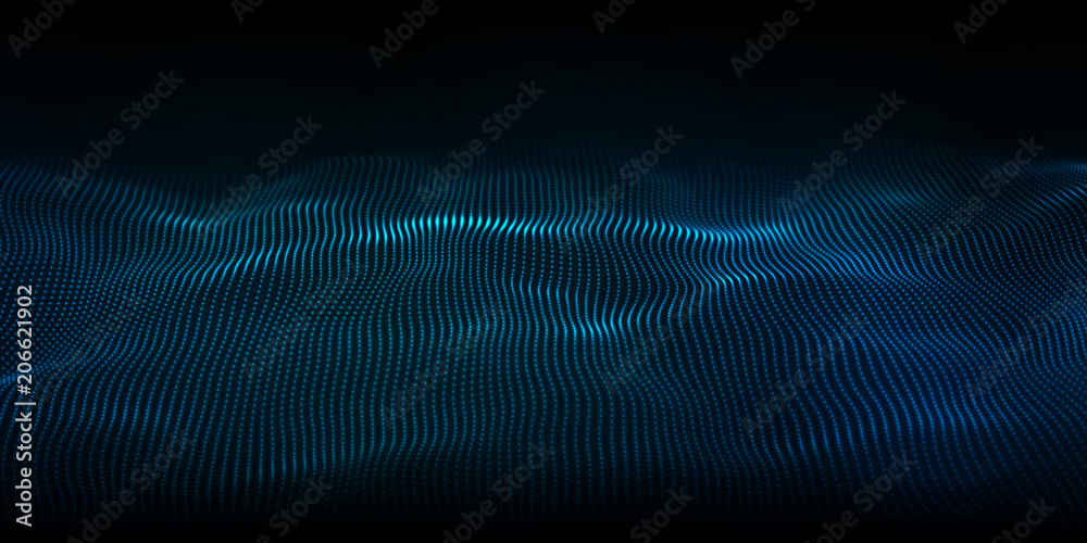 Poster digital technology wave. futuristic blue vector illustration. big data. low poly shape dots.
