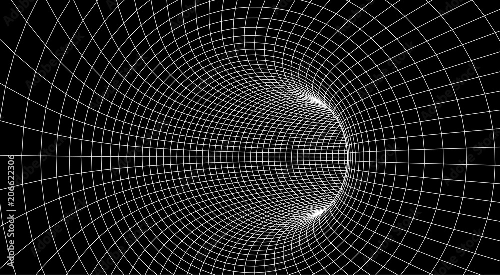 Leinwandbilder Tunnel or wormhole. Abstract Wormhole Science. 3D tunnel grid.Wireframe 3D surface tunnel.Grid texture