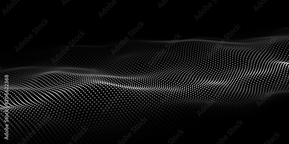 Aufkleber Wave of particles. Abstract background with a dynamic wave. Big data. Vector illustration.