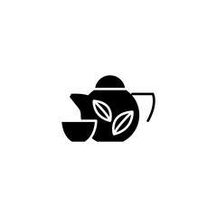 Tea drinking black icon concept. Tea drinking flat  vector symbol, sign, illustration.