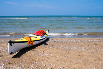 A canoe in front of sea ready to go - Bacoli, Roman Beach - Naples