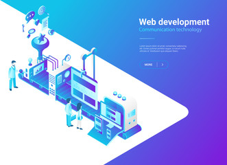 Obraz premium Isometric Flat Web vector. Website design Production studio