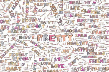 Pretty ,decorative hand drawn positive emotion word cloud illustrations. Creative, line, concept & graphic.