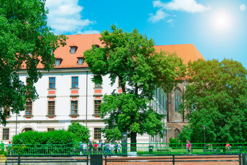 Town houses against the sky, beautiful urban architecture landscape, City of Wroclaw, Poland