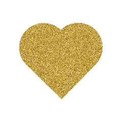 Gold heart. granular dot mosaic. The shape of heart is filled with a plenty of gold or yellow points. Heart print for fabric clothing decoration. Heart from gold glitter.