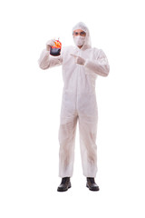 Epidemiologist with blood sample isolated on white background