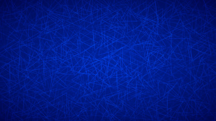 Abstract background of randomly arranged contours of triangles in blue colors.