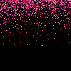 Confetti hearts petals falling. Heart shapes isolated on dark background. Love concept. Valentines Day background. Vector illustration.