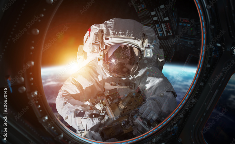 Aufkleber Astronaut working on a space station 3D rendering elements of this image furnished by NASA