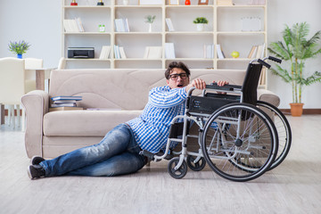 Young student on wheelchair in disability concept