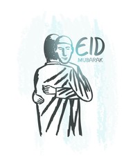 Hand drawn eid mubarak hugs, muslim hug, grunge background, islam