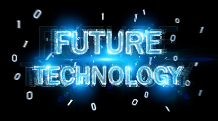 Future technology text hologram 3D rendering
