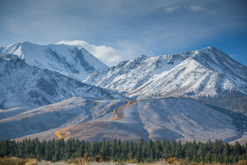 Sierra Nevada Mountains in Fall with Aspen in full color