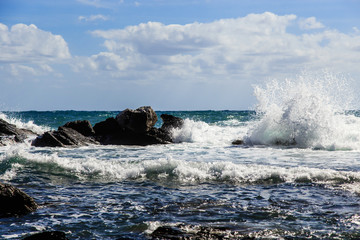 Rocky coast and sea from Italy, Liguria coast.