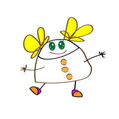 Sketchy illustration of a happy child drawing girl. Vector