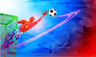 Fototapeta premium Goalkeeper player the background of the stadium FIFA world cup. Welcome to Russia. Football player in Russia 2018. Fool colour vector illustration