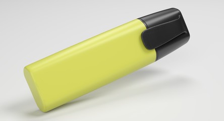 3D rendering - yellow highlighter pen isolated on white background.