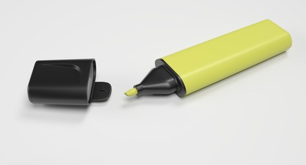 3D rendering - yellow highlighter pen isolated on white background.