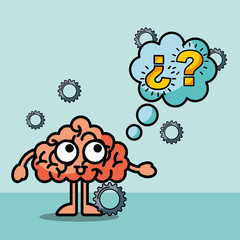 brain cartoon confused questions mak speech bubble vector illustration