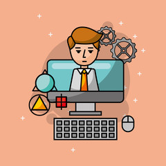 businessman in computer solution creative process vector illustration