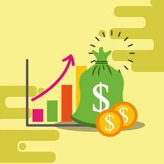 business finance statistic chart bag money dollar vector illustration