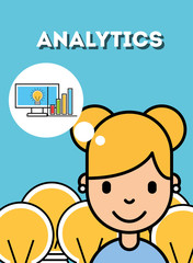 girl computer diagram creativity analytics business vector illustration