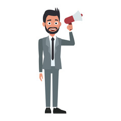 Politician speaking with bullhorn vector illustration graphic design