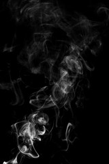 Movement of white smoke isolated on black background.