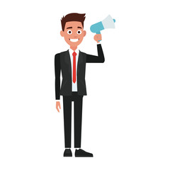 Politician speaking with bullhorn vector illustration graphic design