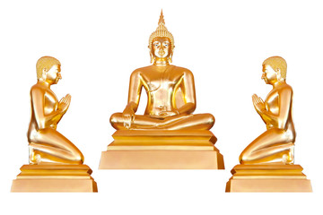Golden Buddha isolated from Thailand on white background with clipping path