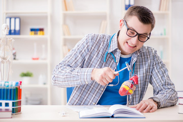 Medical student studying heart in classroom during lecture