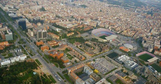 Aerial helicopter view of Camp Nou FC Barcelona football Stadium in Barcelona, Spain