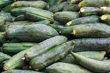 Green zucchini close up in local market