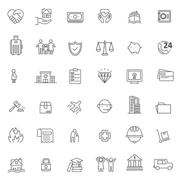 set of insurance icon with thin line use for web or inforaphic, editable stroke 