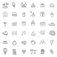 set of celebration party line thin icon with simple concept use for web or print, editable stroke