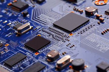 Electronic circuit board close up.